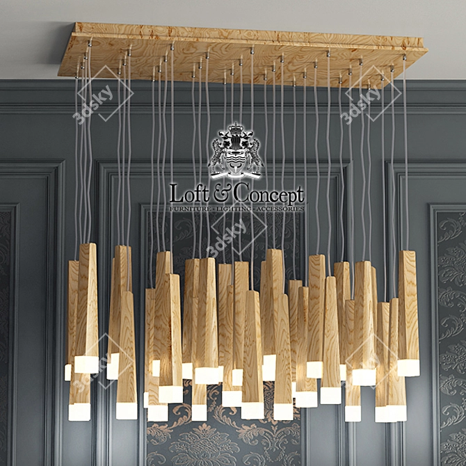 Wooden Glowworm Square Chandelier 3D model image 1