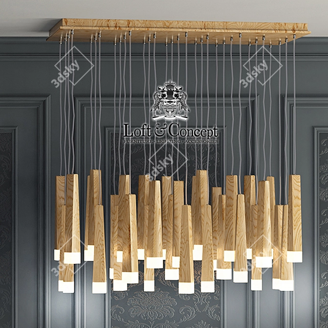 Wooden Glowworm Square Chandelier 3D model image 2