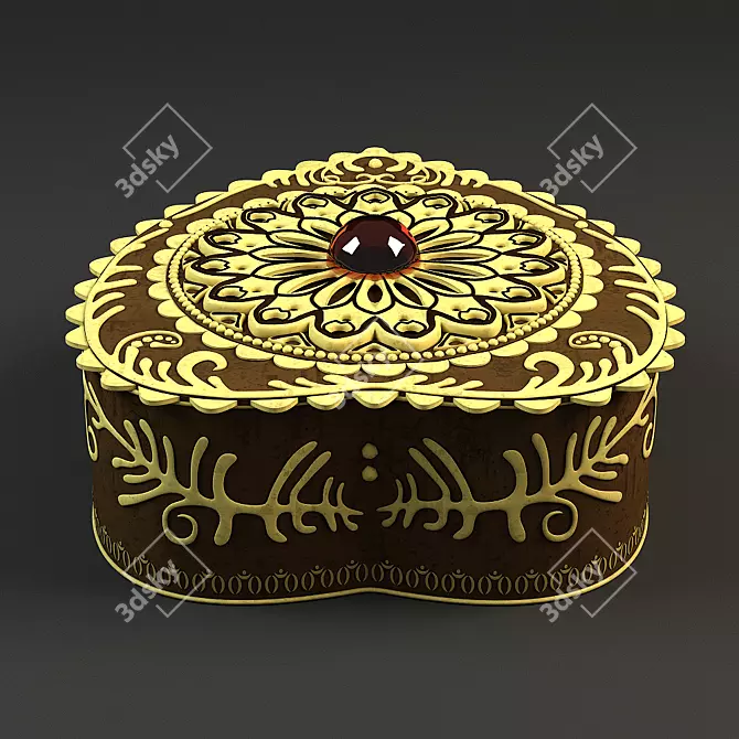 Title: Birch Bark 'Heart' Casket with Amber | Miniature Jewelry Box 3D model image 3