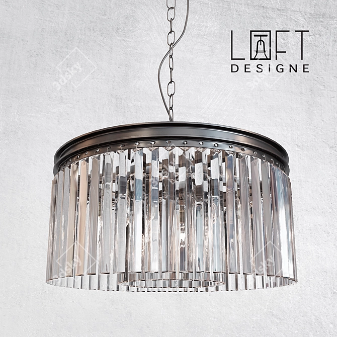 Modern Glass Chandelier, 6-Light, Loft Design 3D model image 1