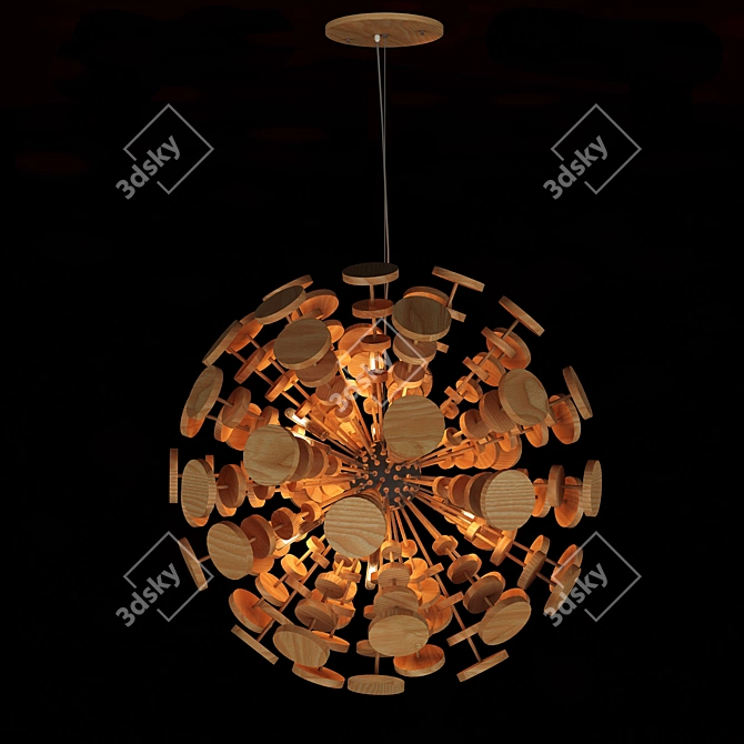 Eco-Design Wooden Sphere Chandelier 3D model image 1