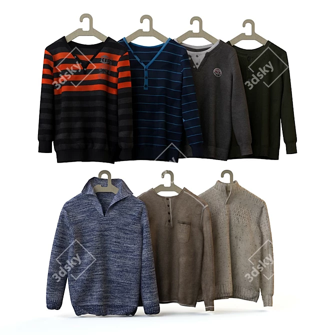 Men's Pullover Assortment: Striped, Regular Fit & More 3D model image 1