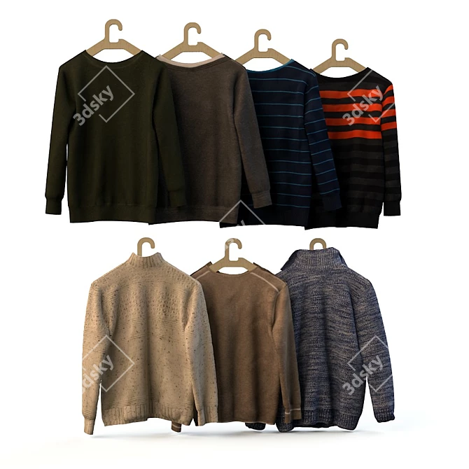 Men's Pullover Assortment: Striped, Regular Fit & More 3D model image 2