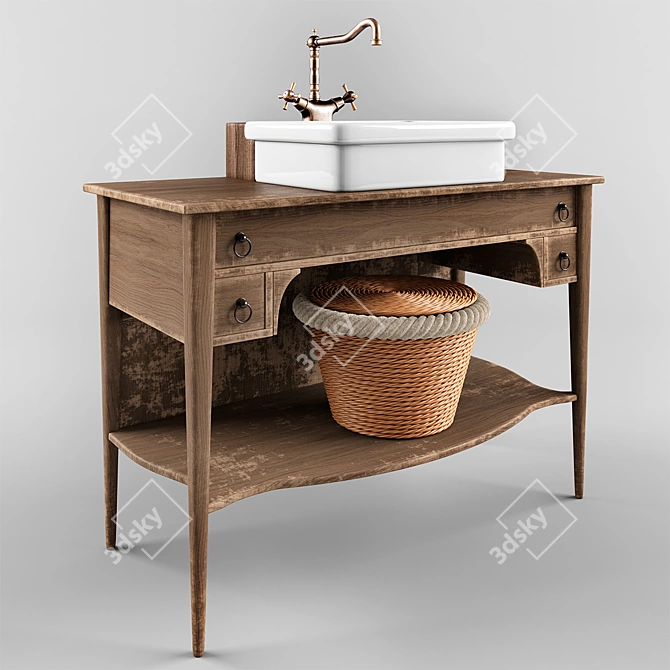 Retro Elegance: Vintage Bathroom Sink 3D model image 1