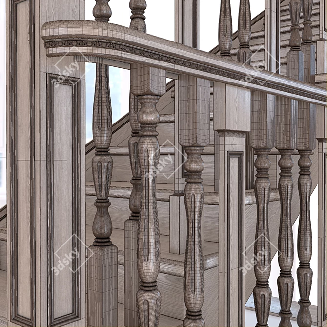 Classic Oak Stairs 3D model image 3