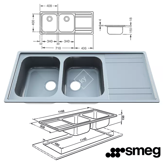 Modern Smeg Kitchen Sink 3D model image 1