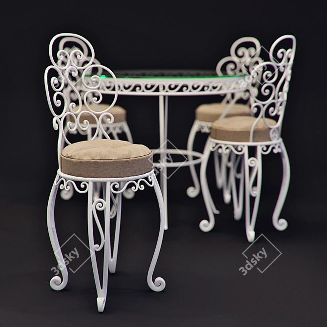 Elegant Wrought Iron Dining Set 3D model image 2