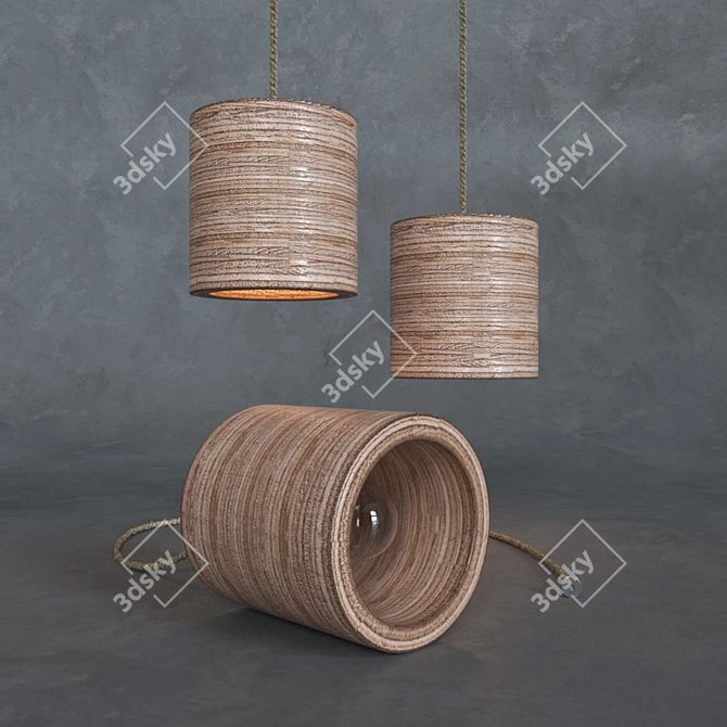 Title: Minimalistic Plywood Cylinder Ceiling Lamp 3D model image 1