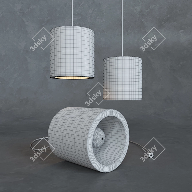 Title: Minimalistic Plywood Cylinder Ceiling Lamp 3D model image 3