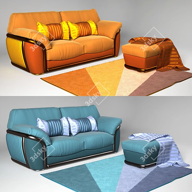 Modern Two-Tone Sofa with Ottoman 3D model image 1