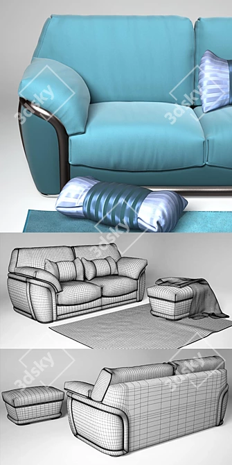 Modern Two-Tone Sofa with Ottoman 3D model image 3
