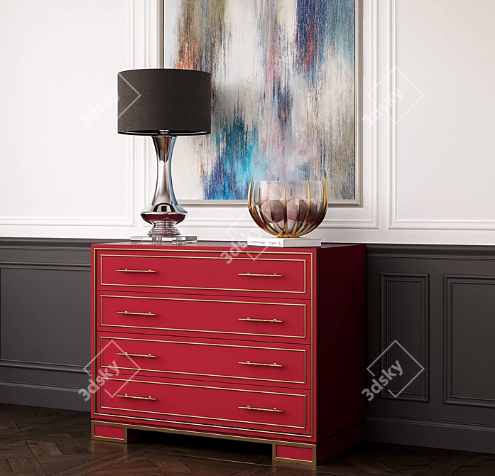 Luxury Talullah Chest Set: Chest, Lamp, Art, and Vase 3D model image 1