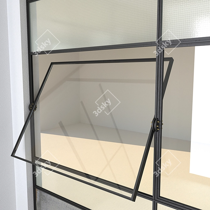 Industrial Steel Factory Windows with Wired Glass 3D model image 2