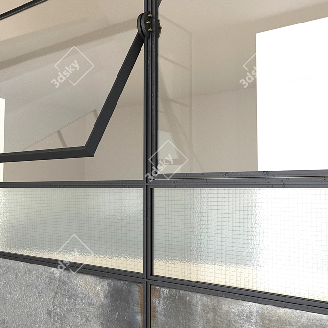 Industrial Steel Factory Windows with Wired Glass 3D model image 3