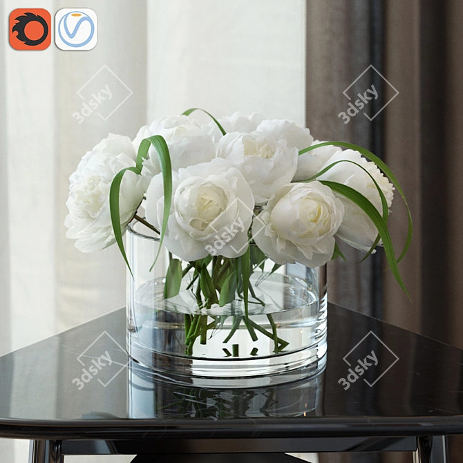 Elegant White Peonies 3D model image 1