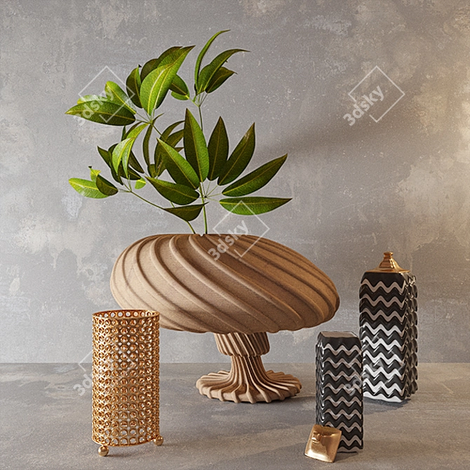 Artful Leaf Vases Set 3D model image 1