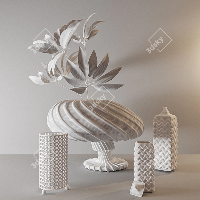 Artful Leaf Vases Set 3D model image 3