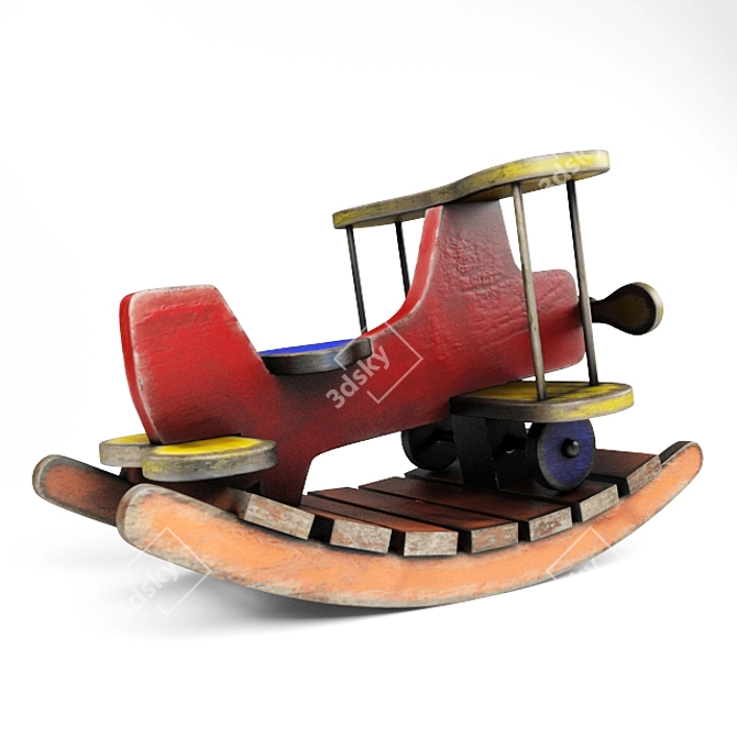 Vintage Wooden Rocking Plane 3D model image 2