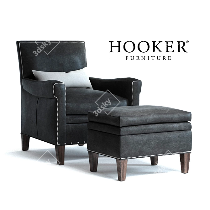 Classic Leather Club Chair & Ottoman 3D model image 1