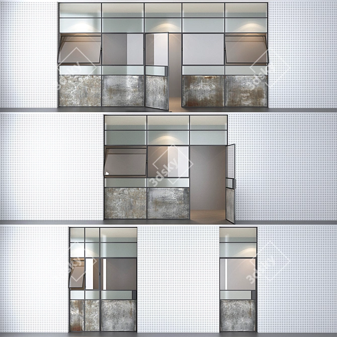 Modern Steel Doors with Wired Glass 3D model image 1