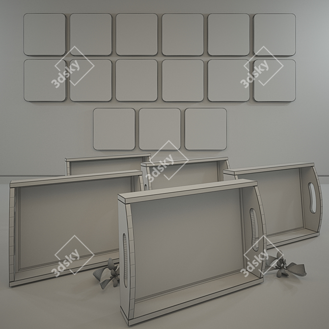 Provence-inspired Set: Wall Prints and Colorful Trays 3D model image 2