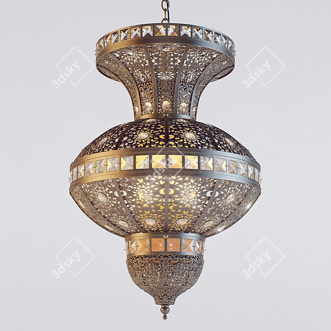 Antique Brass Chandelier with Crystal Accents 3D model image 1