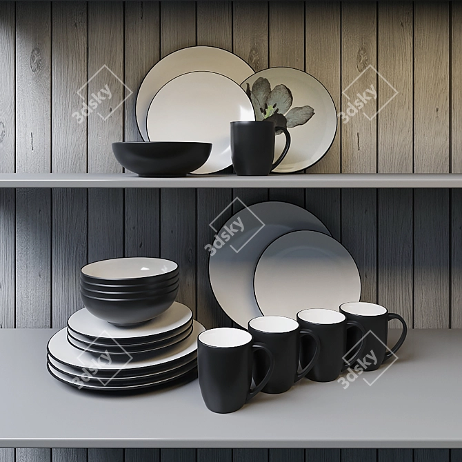 Sleek Graphite Dinnerware Set 3D model image 1