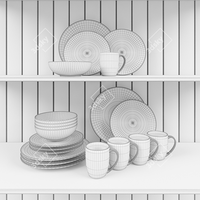 Sleek Graphite Dinnerware Set 3D model image 2