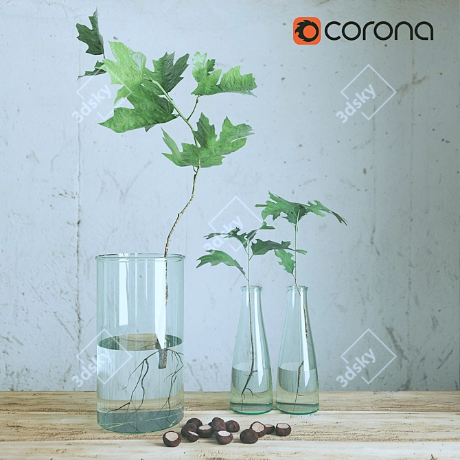 Maple Branch Vase Set 3D model image 1