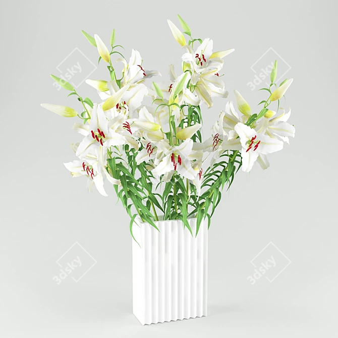 Elegant White Lily Bouquet 3D model image 1