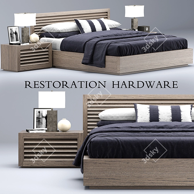 Elegant Grand Shutter Bed 3D model image 1