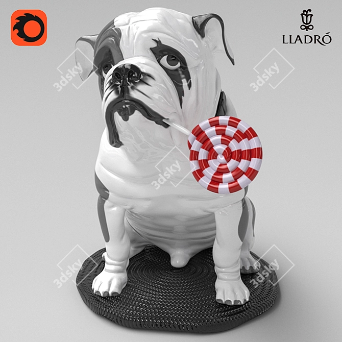 Lladro Ceramic Bulldog with Lollipop Sculpture 3D model image 1