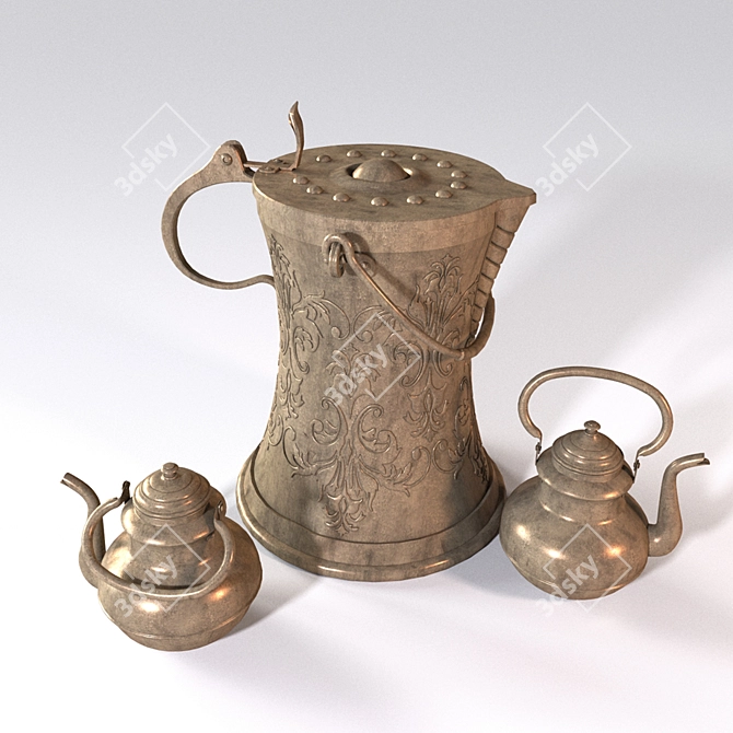 Copper Pitchers & Teapots 3D model image 1