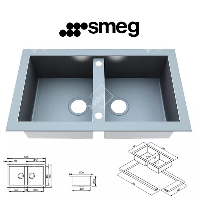 Elegant Smeg Sink: Perfect for Your Kitchen 3D model image 1