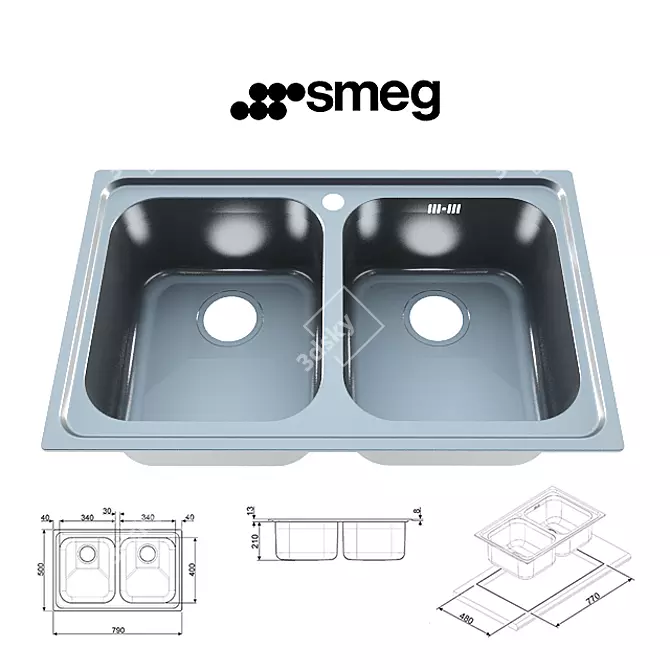 Modern Smeg Kitchen Sink 3D model image 1