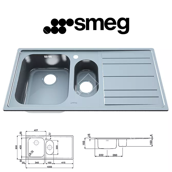 Sleek Smeg Sink Set 3D model image 1