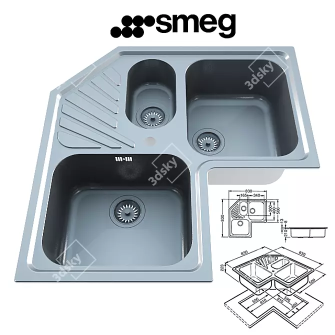 Sleek Smeg Sink: Modern Design 3D model image 1