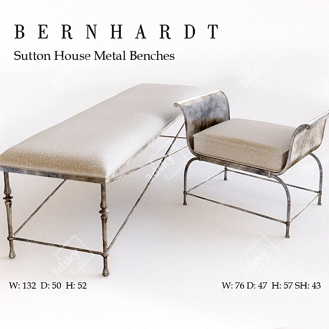 Sleek Metal Bench: Sutton House 3D model image 1