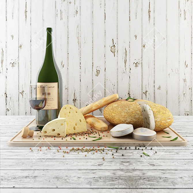 Cheese & Wine Delight 3D model image 1