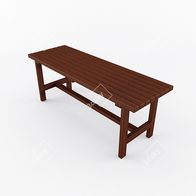 Rustic Wooden Loft Bench 3D model image 1