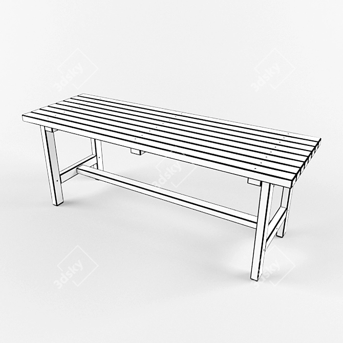 Rustic Wooden Loft Bench 3D model image 2