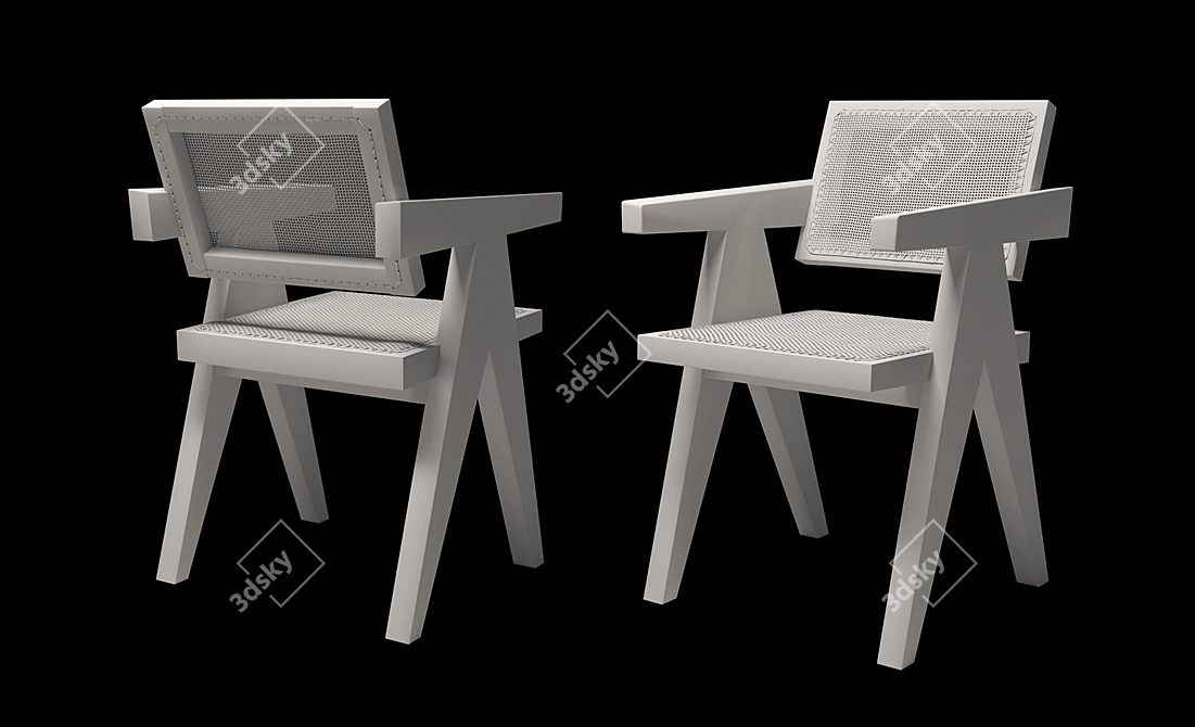 Vintage Pierre Jeanneret Armchair 3D model image 3