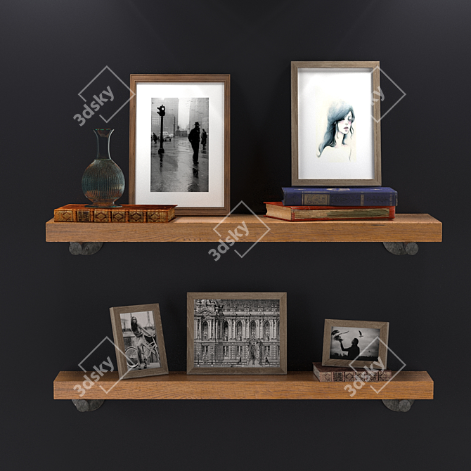 Restored Wood Wall Shelf: Vintage Design 3D model image 1