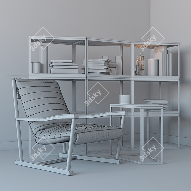 Elegant Gina Chair with Filu' Bookcase & Small Table - Paola Vella Design 3D model image 2