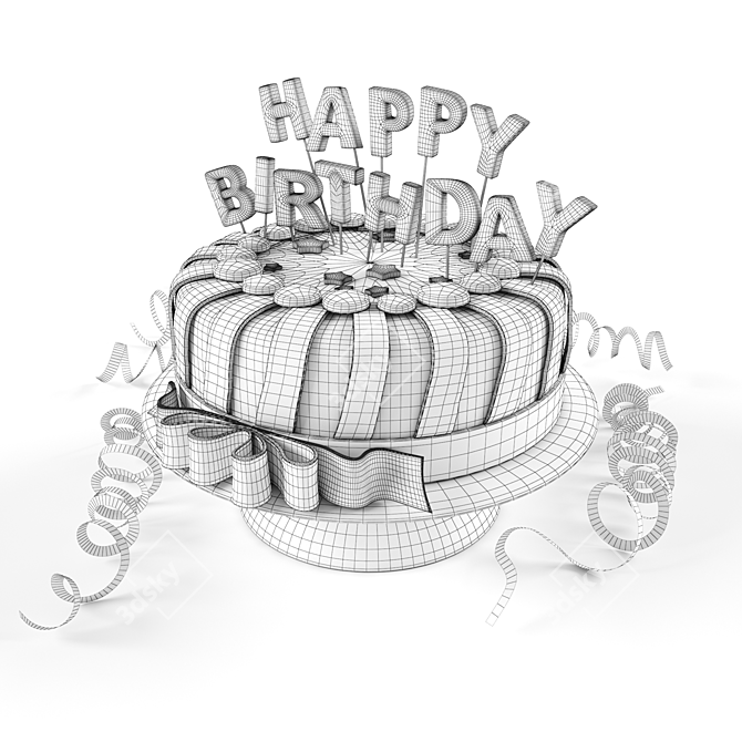 "Happy Birthday" Fondant Cake 3D model image 2