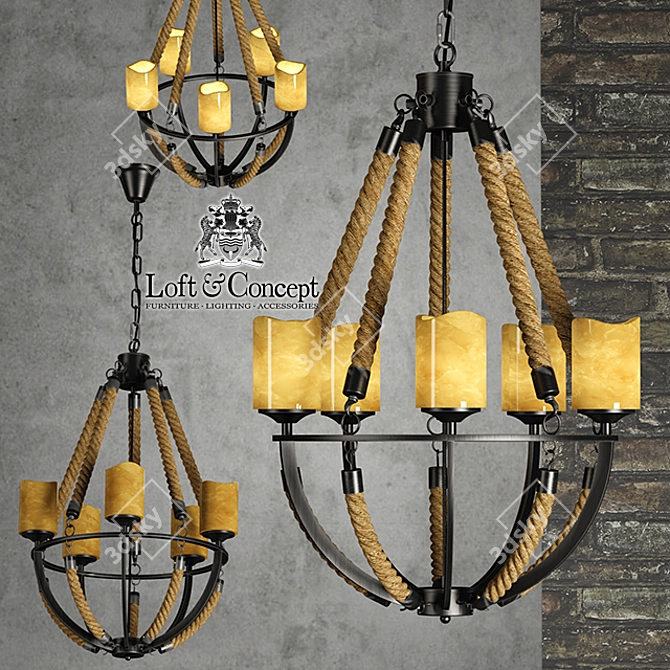 Industrial Loft Black Rope Chandelier 3D model image 1