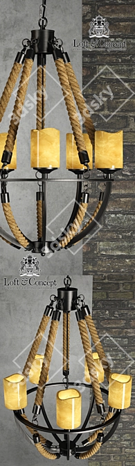 Industrial Loft Black Rope Chandelier 3D model image 2