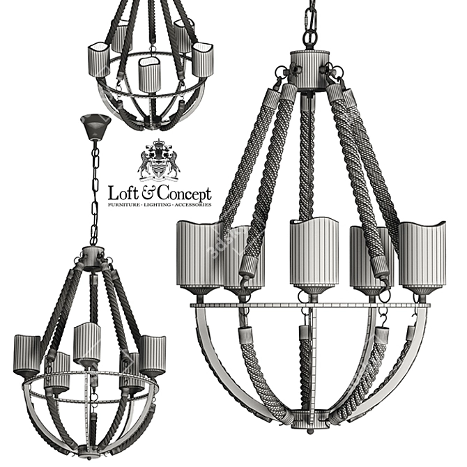 Industrial Loft Black Rope Chandelier 3D model image 3