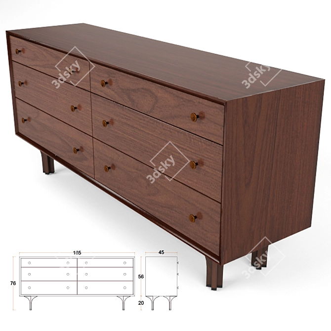 Mid-Century Grace: Glenn of California Dresser 3D model image 2