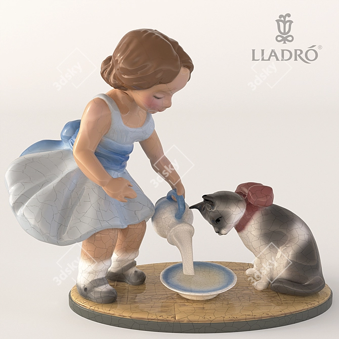 Lovable Lladro Kittys: Breakfast Bliss 3D model image 1